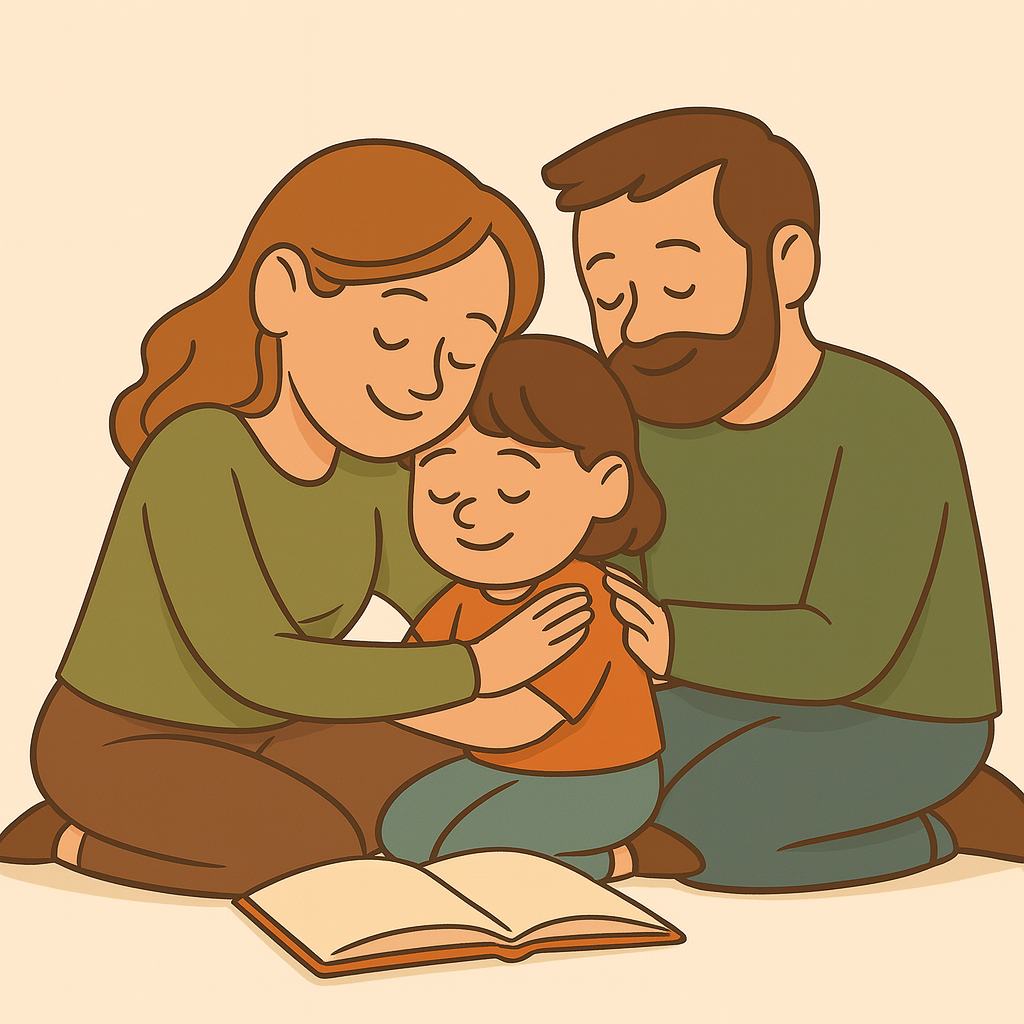 A family enjoying a reading activity together